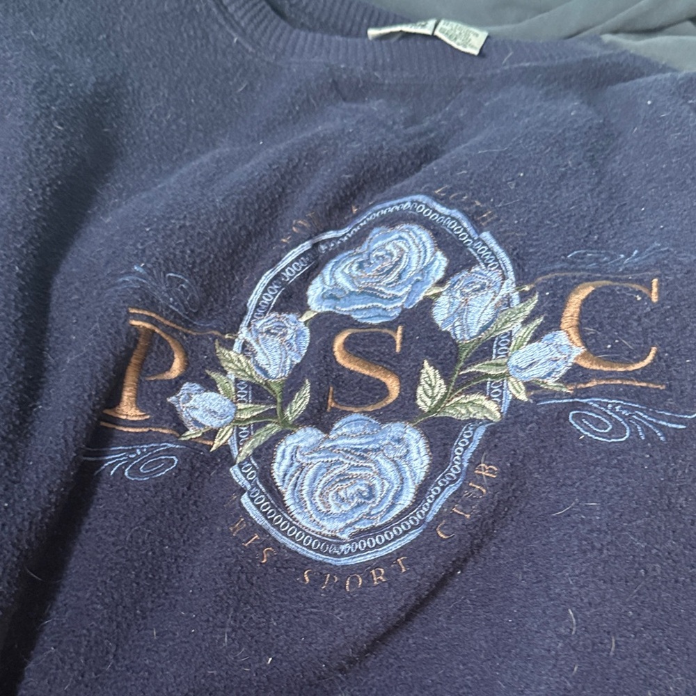 Aris Navy Blue Crewneck Sweater with Embroidered Design